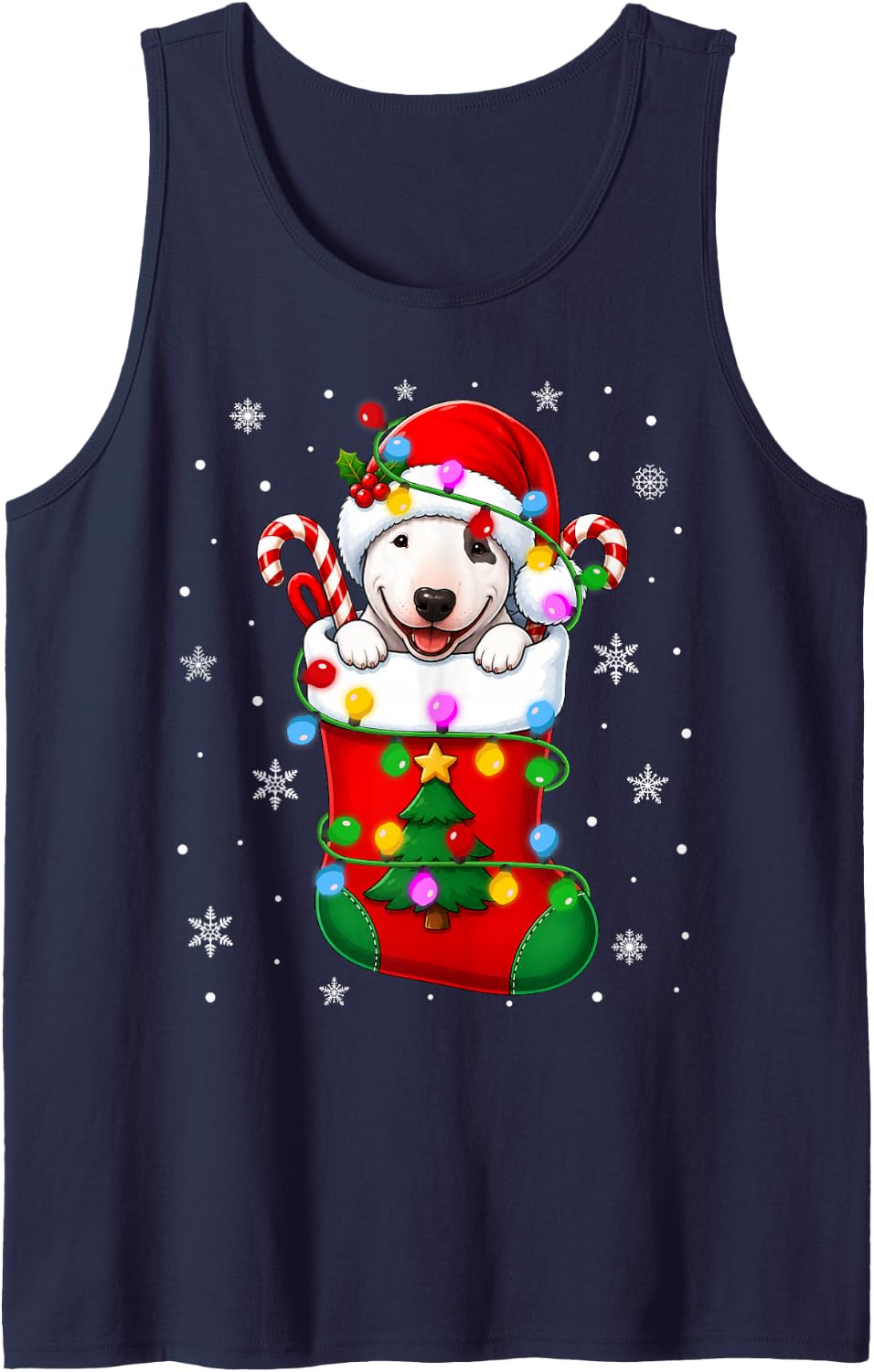 Bull Terrier Dog in Christmas Socks Cute Puppy Festive Xmas Sleeveless Tank Top - Navy Blue