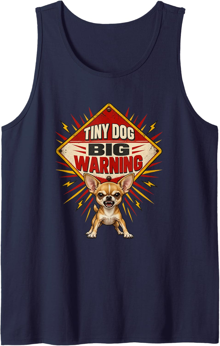 Tiny Dog Big Warning Chihuahua Small Dog Sleeveless Tank Top - Navy Blue