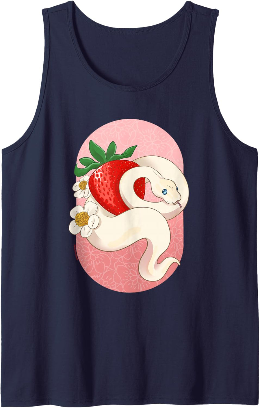 Strawberry Ball Python Snake Cute Illustrated Sleeveless Tank Top - Navy Blue