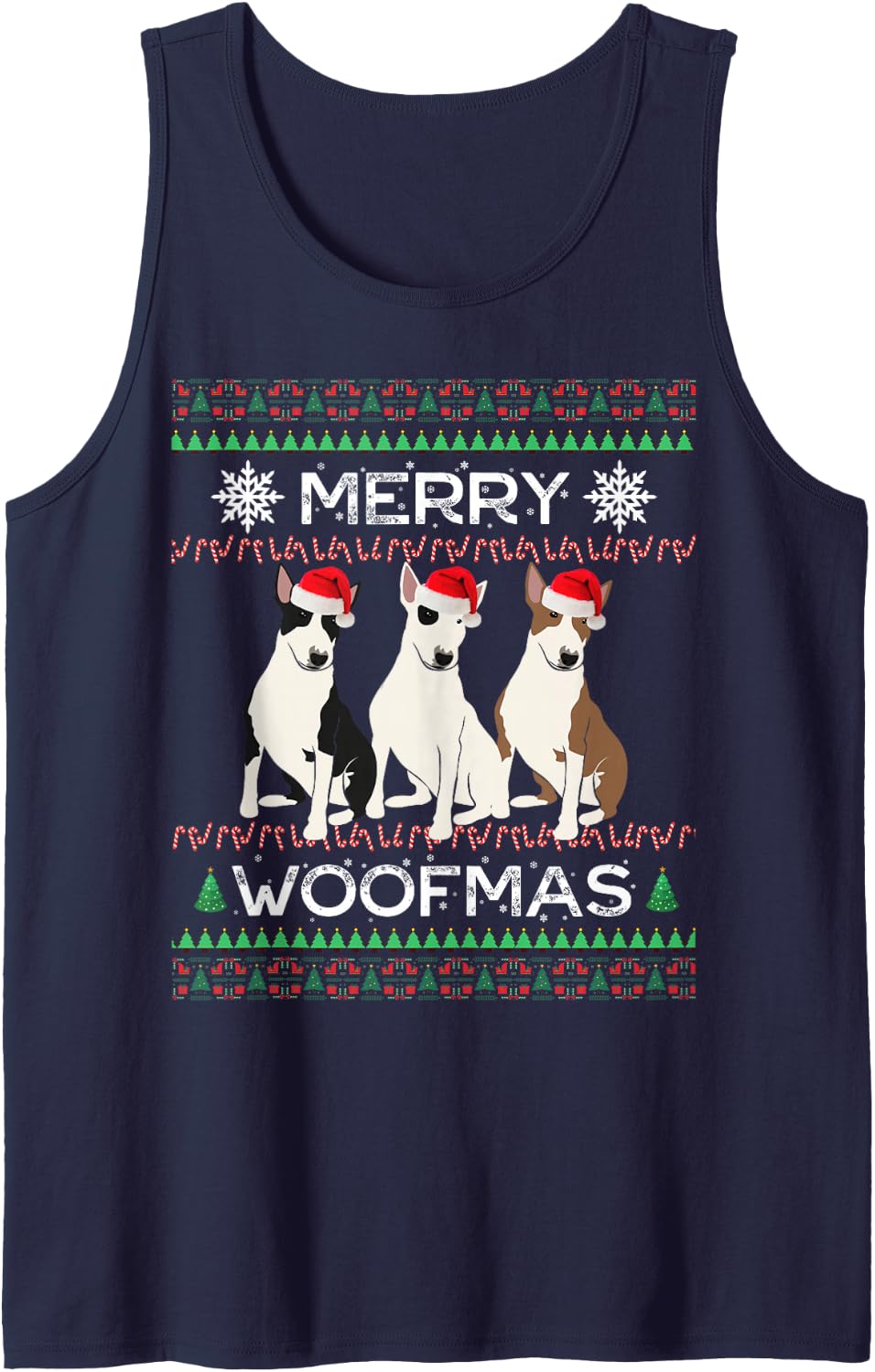 Bull Terrier Christmas Sleeveless Tank Top - Navy Blue