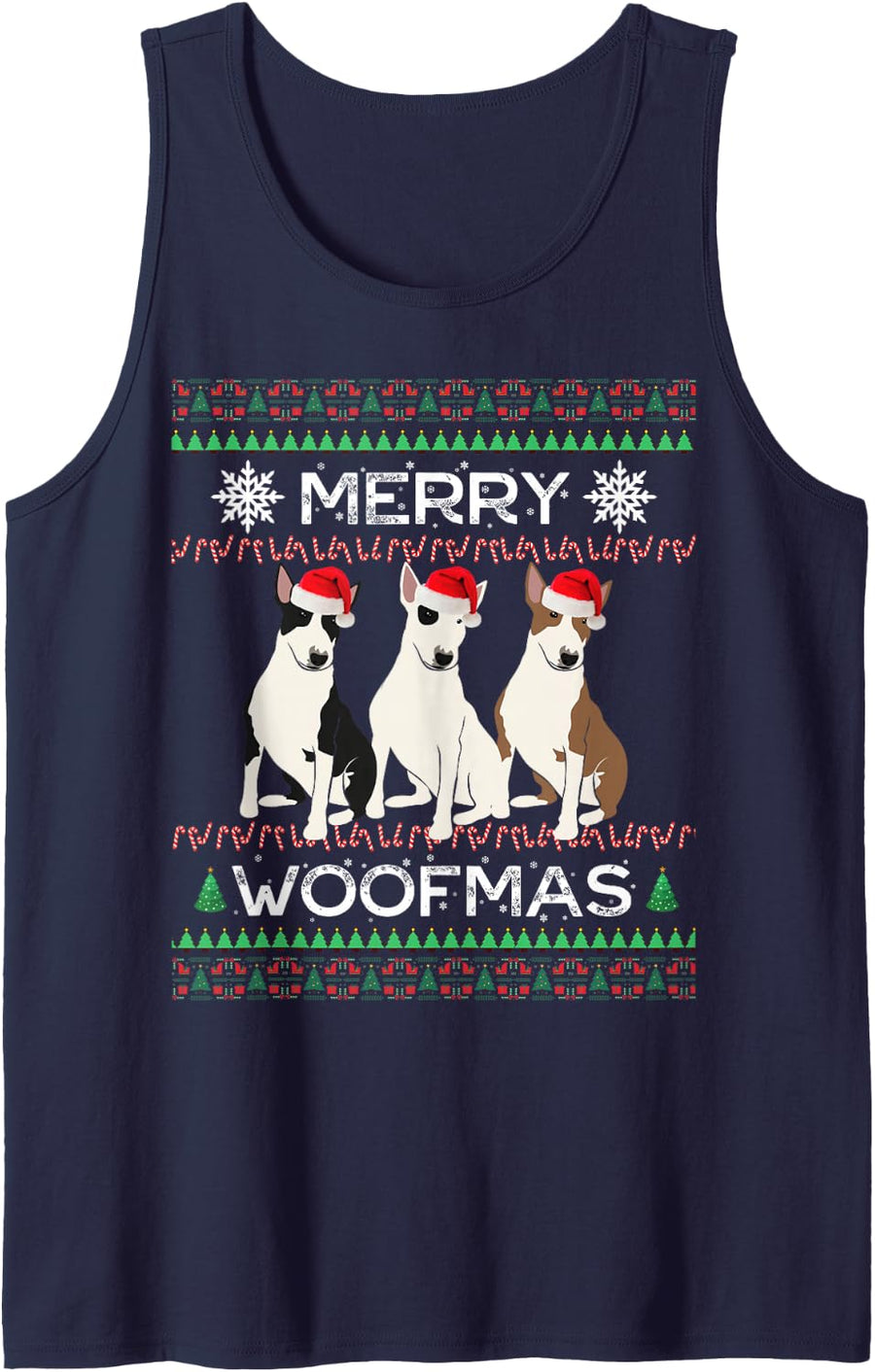 Bull Terrier Christmas Sleeveless Tank Top - Navy Blue