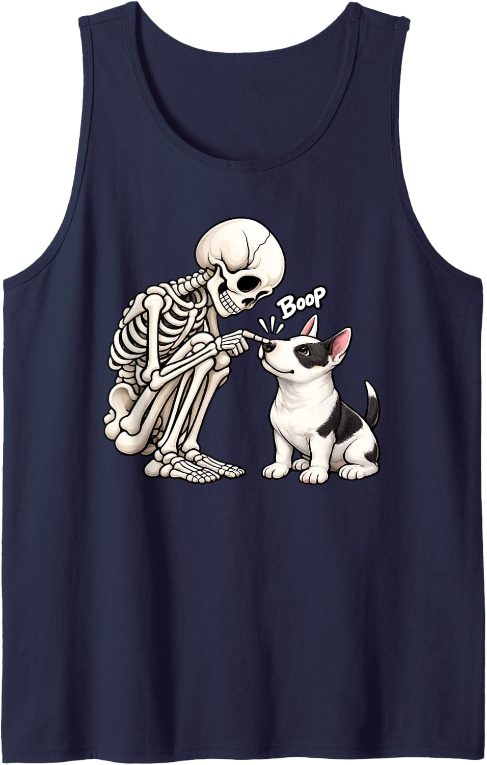 Funny Skeleton Bull Terrier Boop Dog Lover Mom Halloween Sleeveless Tank Top - Navy Blue
