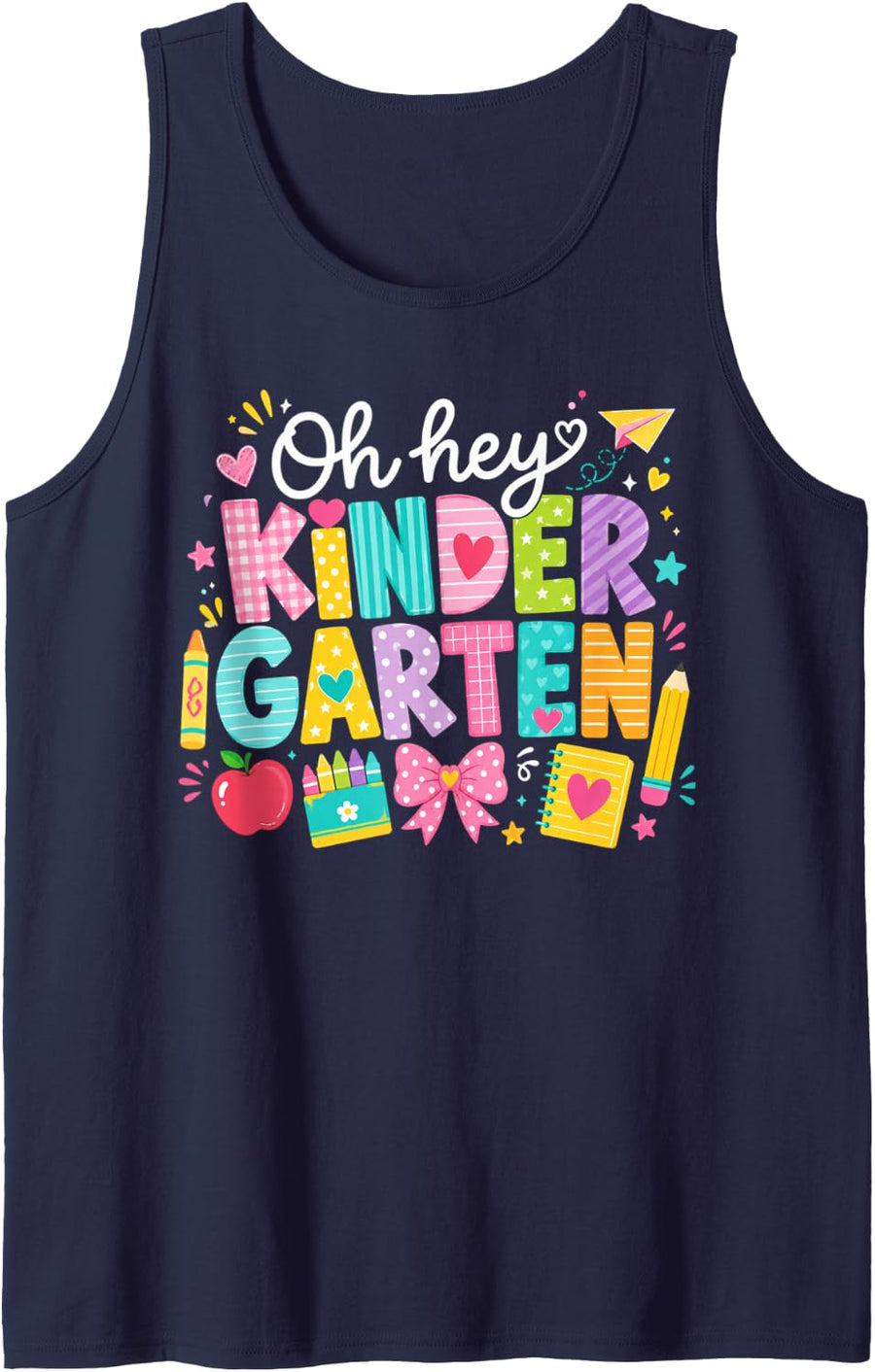 Oh Hey Kindergarten Back to School Teacher Student Sleeveless Tank Top - Navy Blue