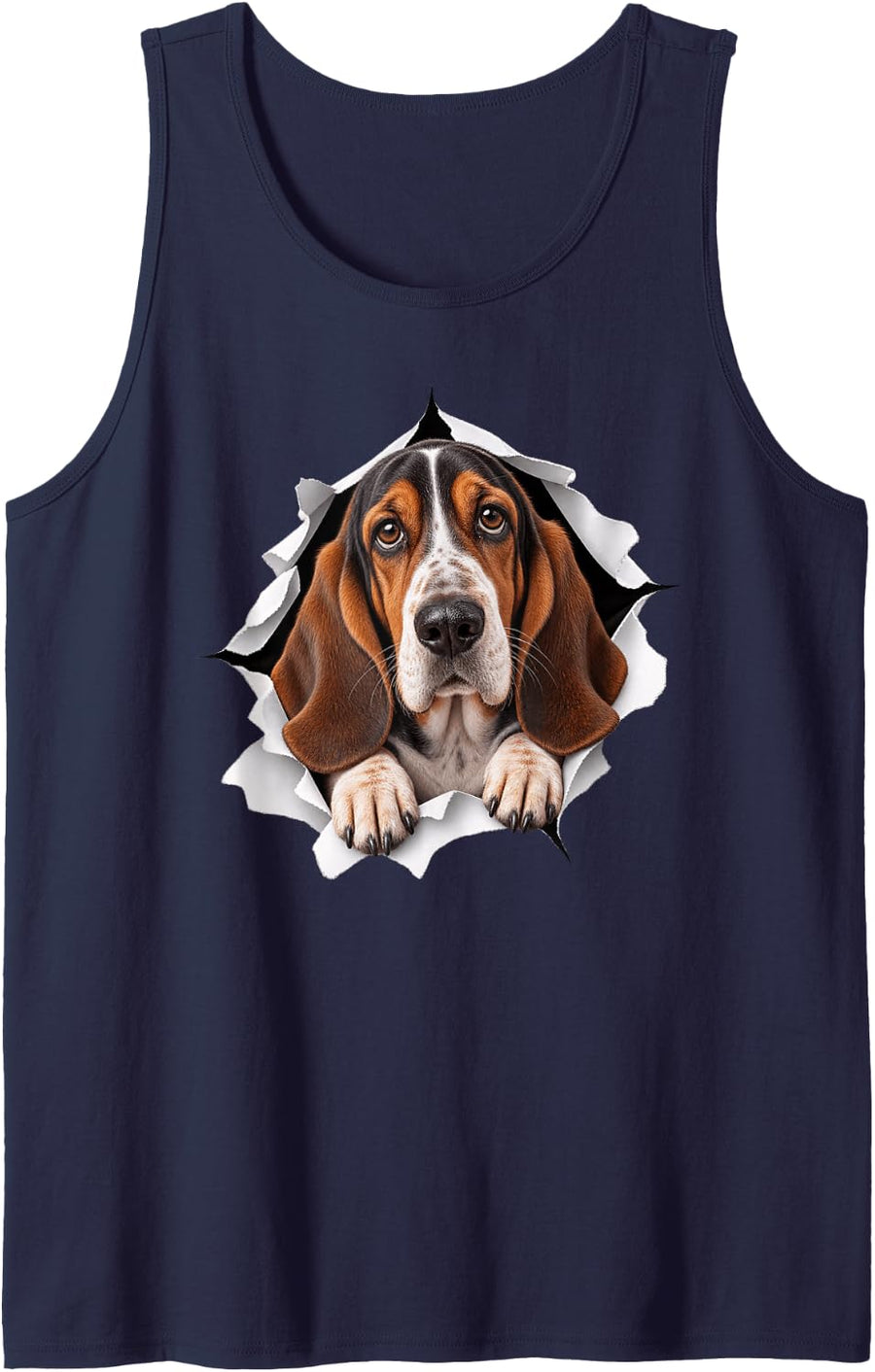Funny Basset Hound Peeking Cute Dog Lover Mom Dad Sleeveless Tank Top - Navy Blue