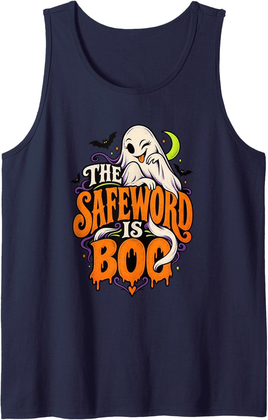 The Safe Word is Boo Funny Adult Halloween Design Sleeveless Tank Top - Navy Blue