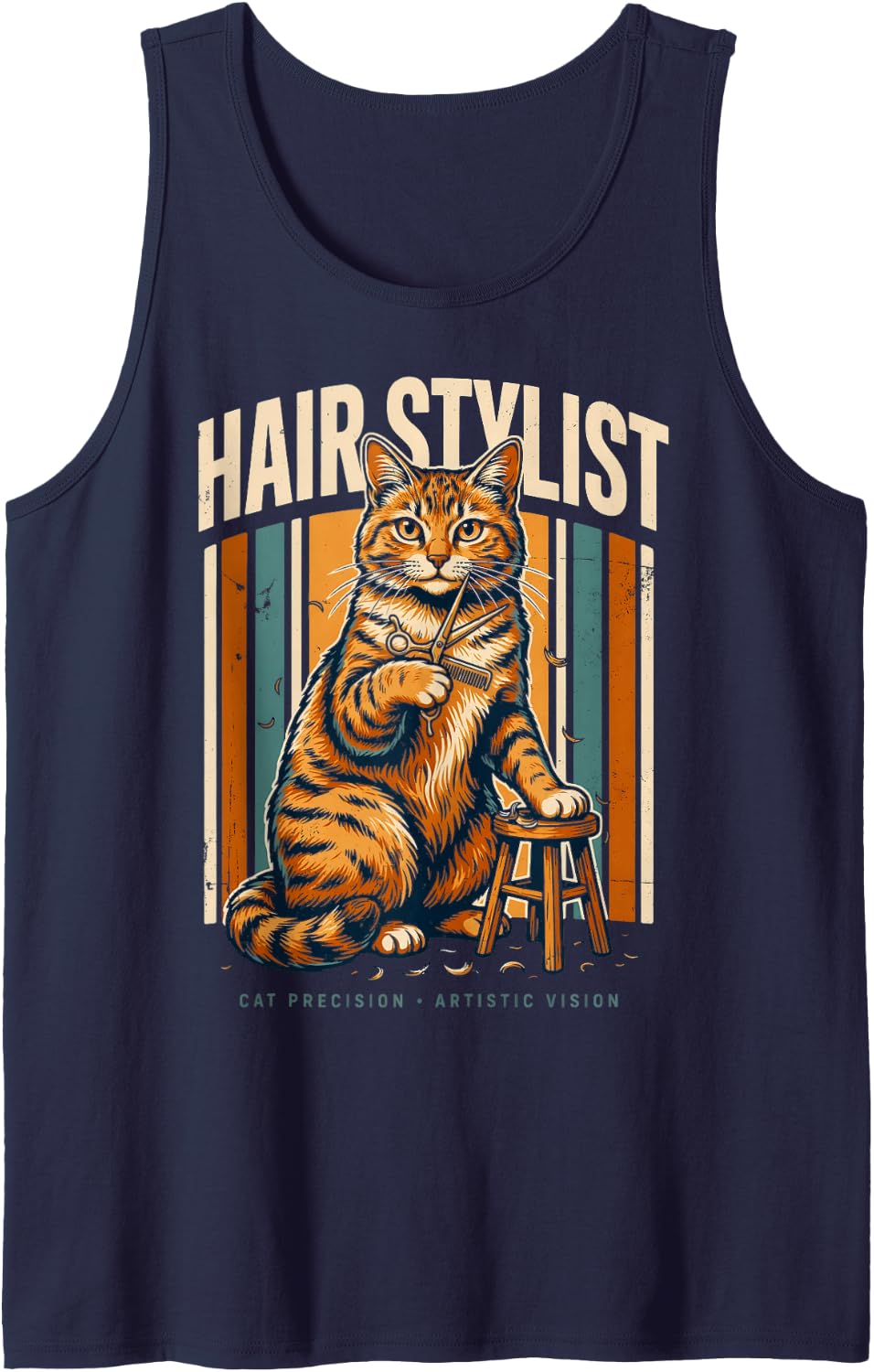 Hair Stylist Cat Precision Artistic Vision Sleeveless Tank Top - Navy Blue