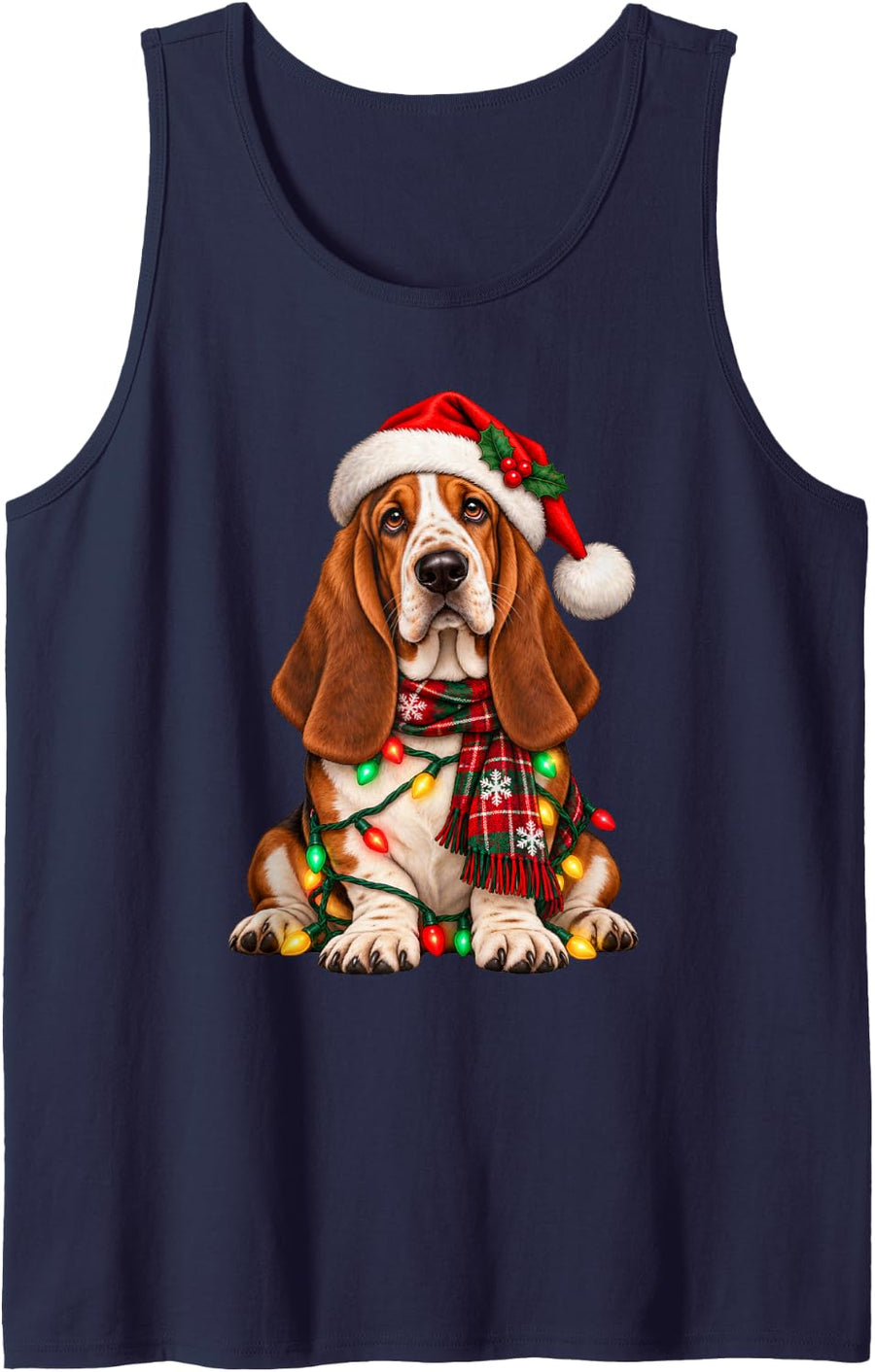 Basset Hound Dog Christmas Xmas Sleeveless Tank Top - Navy Blue