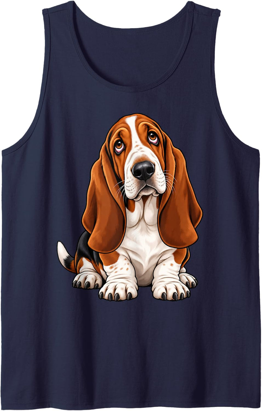Cute Basset Hound Puppy Portrait Dog Lover Artwork Sleeveless Tank Top - Navy Blue