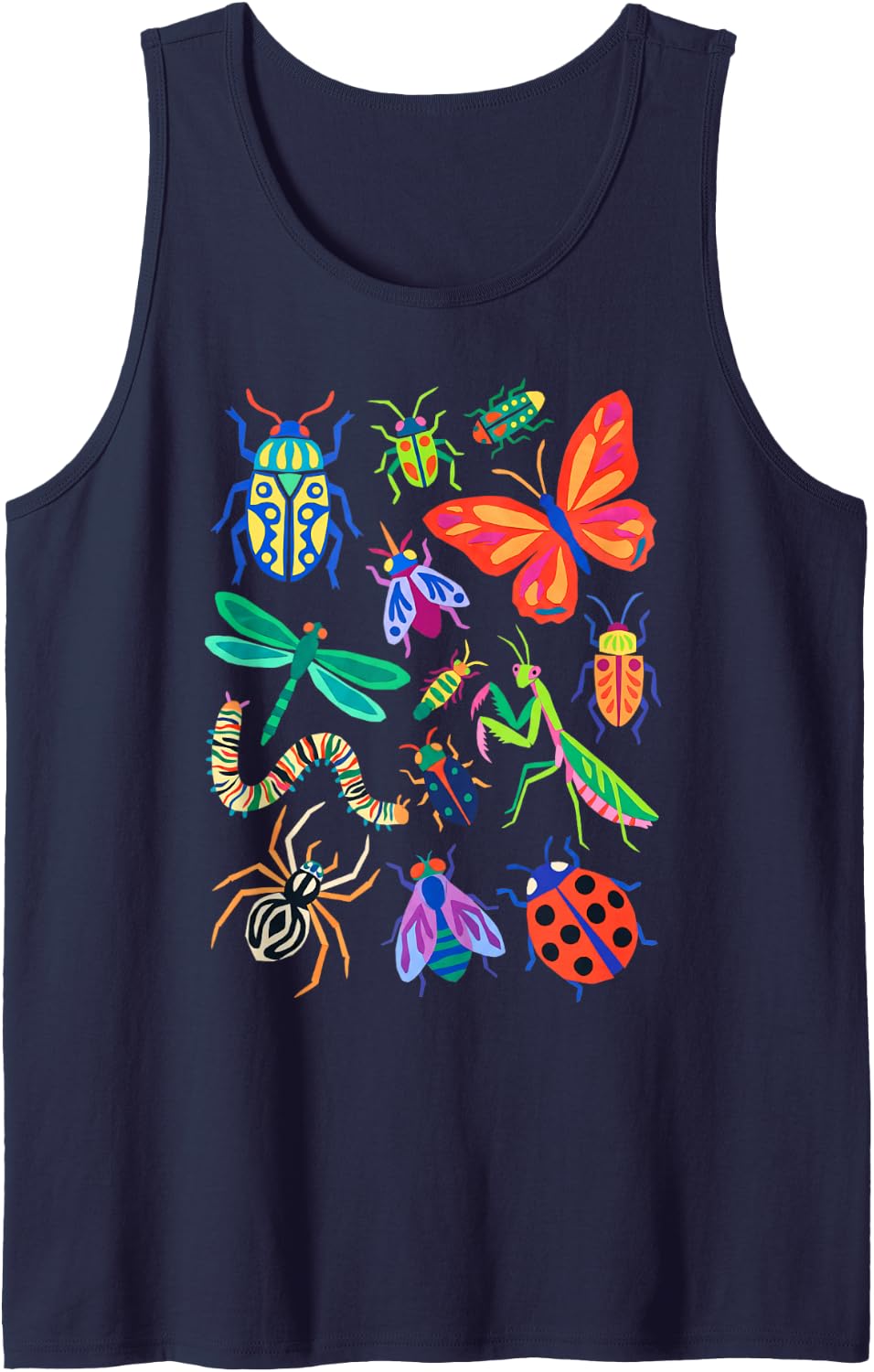 Colorful Insect Lover Bugs Pattern Butterfly Beetle Art Sleeveless Tank Top - Navy Blue