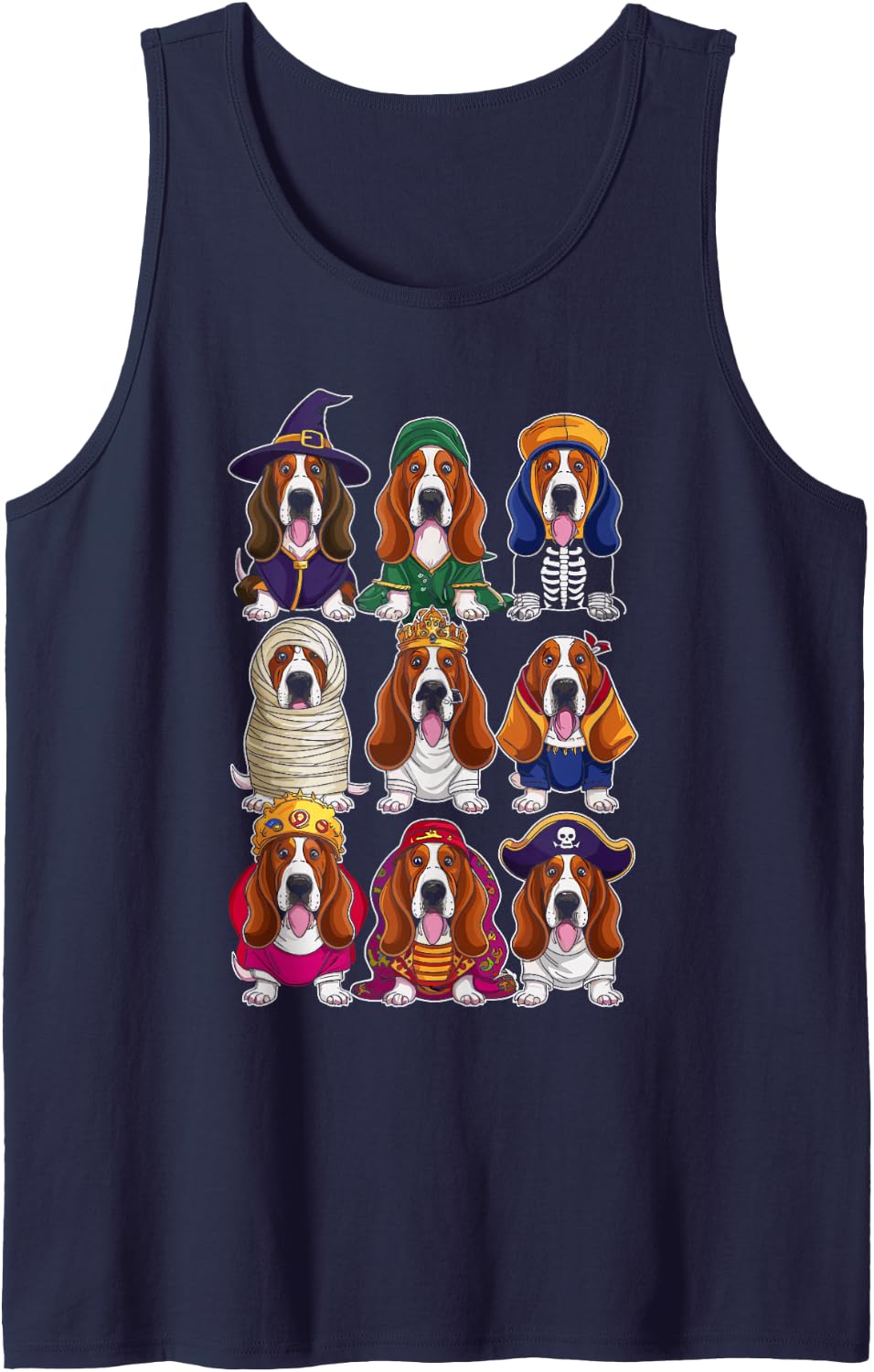 Halloween Basset Hound Costume Parade Sleeveless Tank Top - Navy Blue