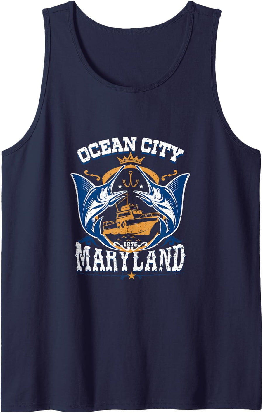 Vintage Ocean City Maryland White Marlin Fishing Tank Top - Navy Blue