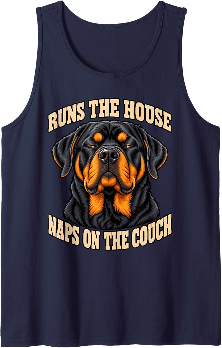 Rottweiler Runs The House Naps On The Couch Dog Dad Funny Sleeveless Tank Top - Navy Blue