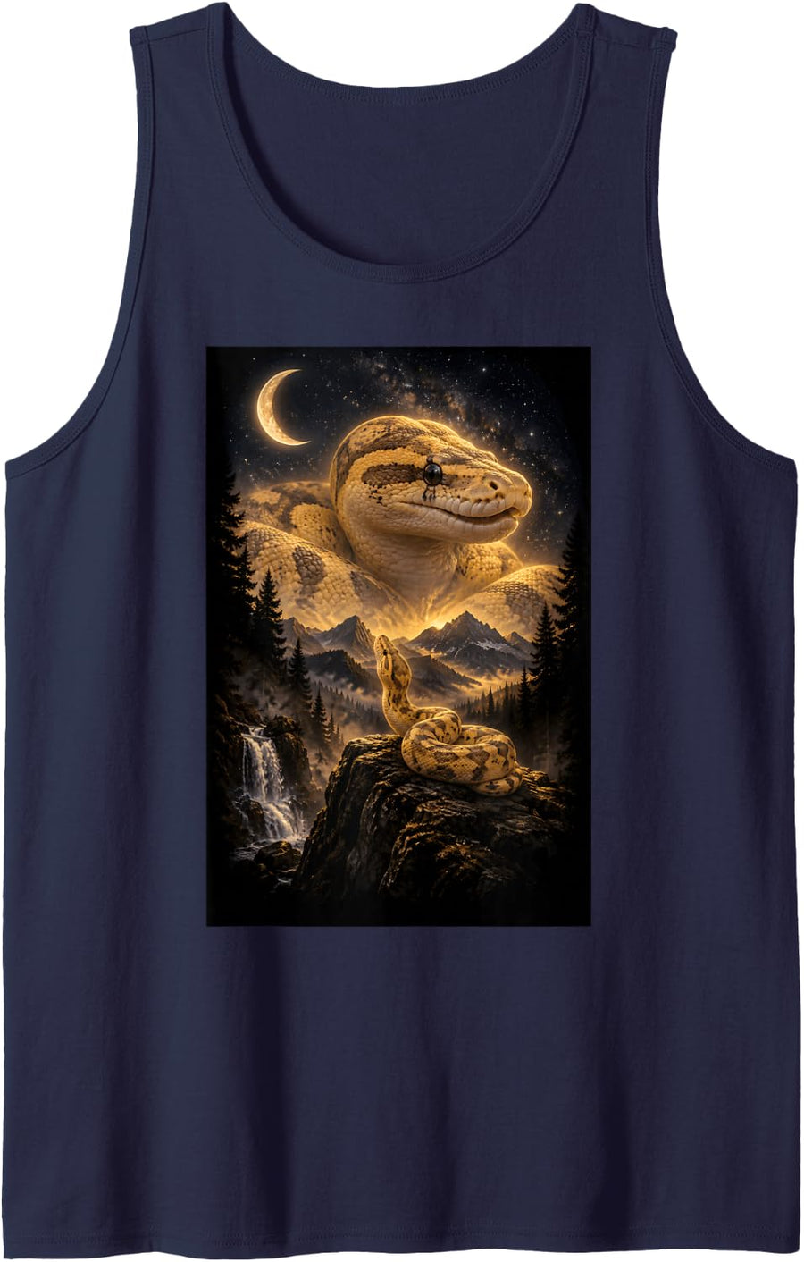 Banana Ball Python Moonlit Mountain Snake Lover Reptile Sleeveless Tank Top - Navy Blue