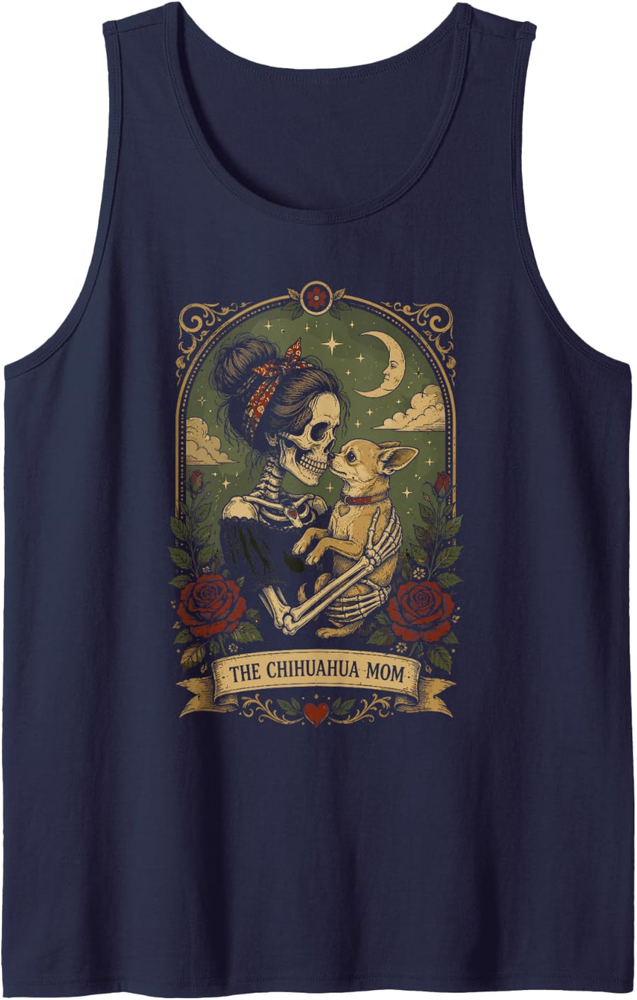 Chihuahua Mom Skeleton Dog Lover Tarot Card Vintage Spooky Sleeveless Tank Top - Navy Blue