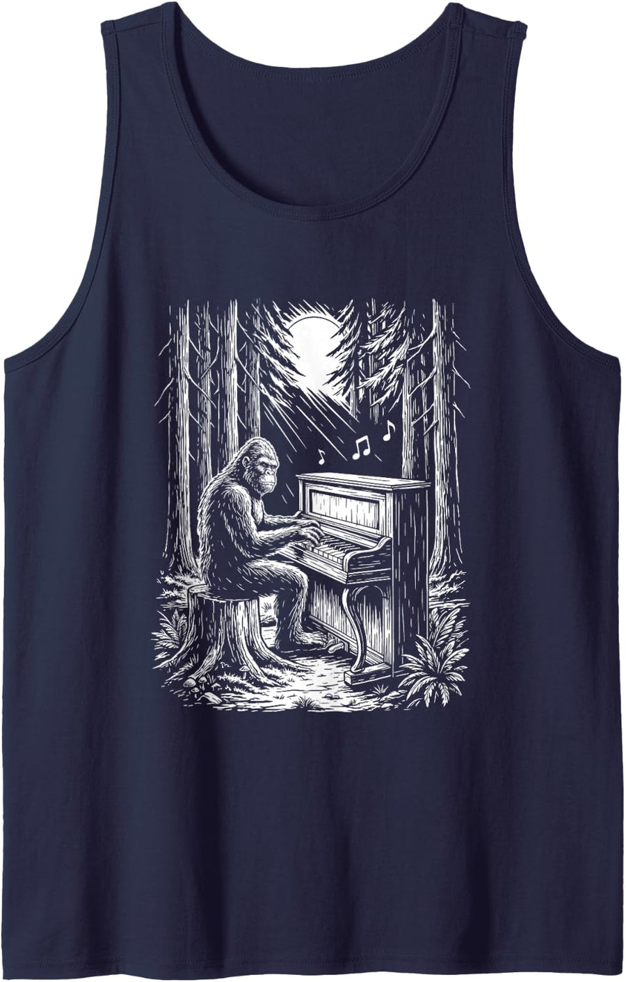 Funny Bigfoot Piano Player Sasquatch Pianist Classical Music Sleeveless Tank Top - Navy Blue