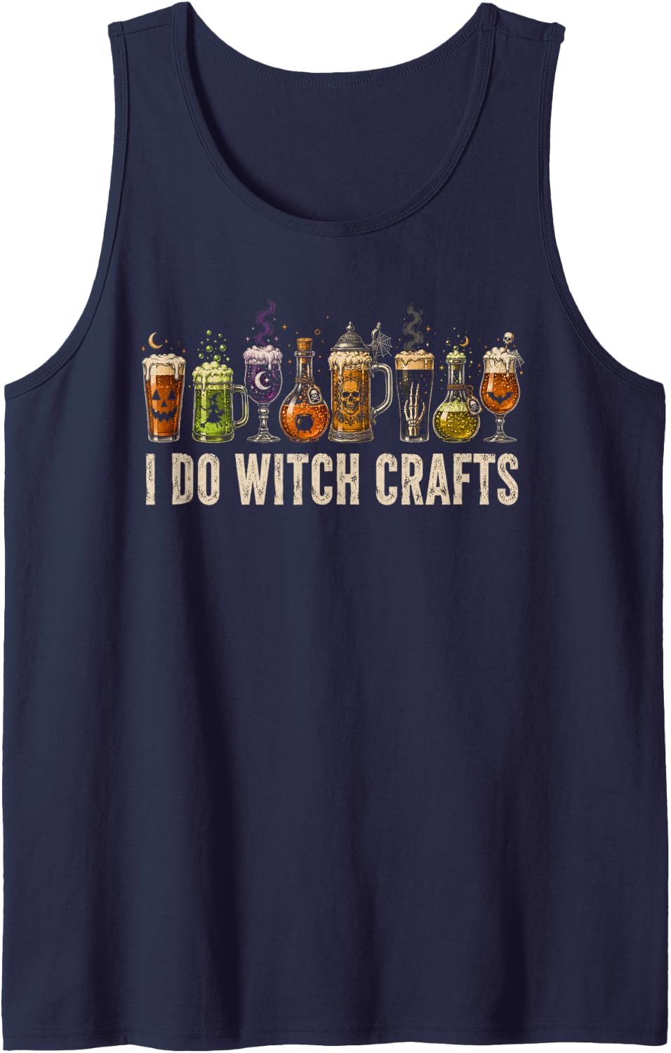 Halloween I Do Witch Crafts Funny Beer Potion Party Sleeveless Tank Top - Navy Blue