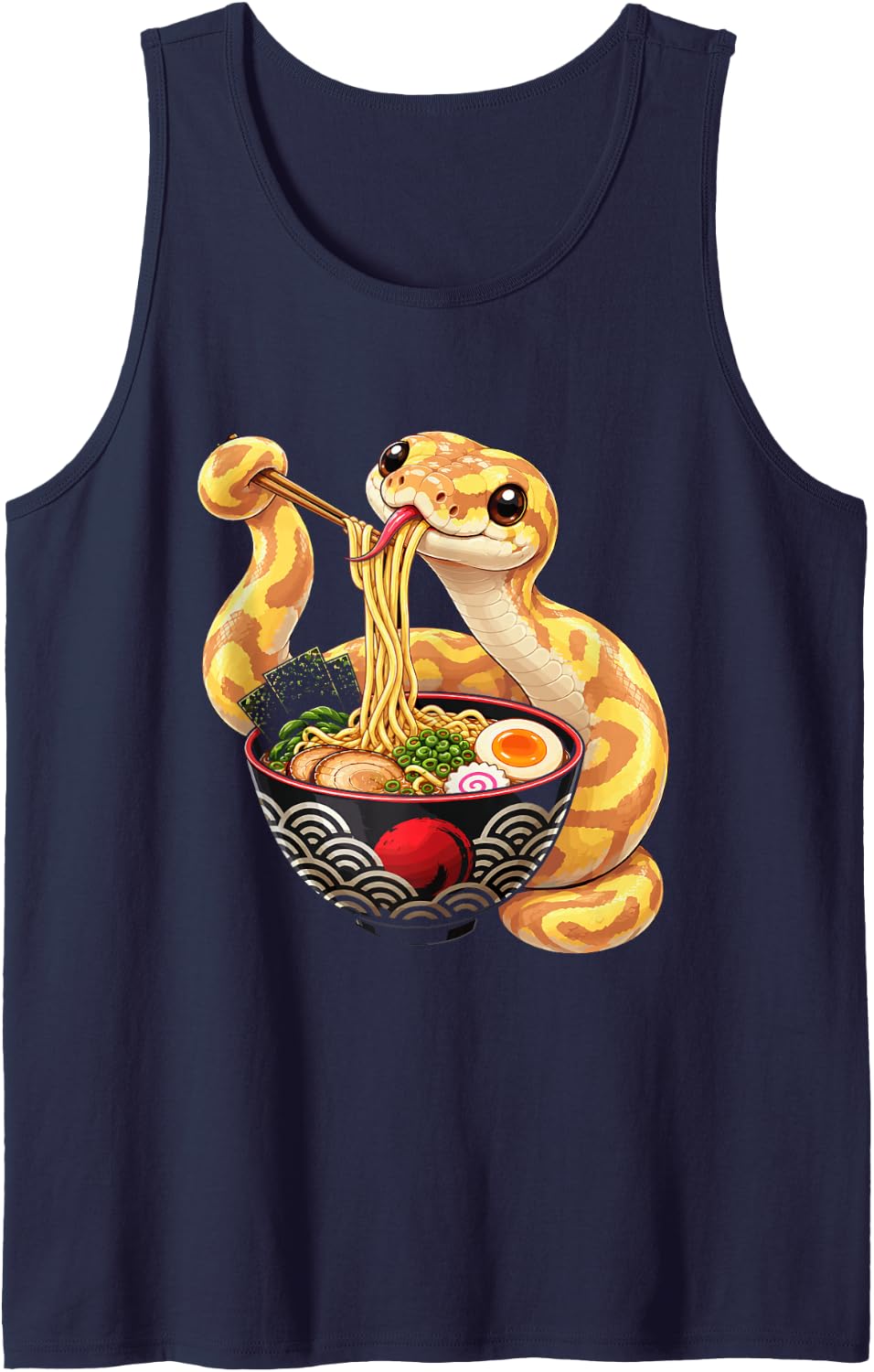 Ball Python Owner Snake Enthusiast Ramen Banana Ball Python Sleeveless Tank Top - Navy Blue