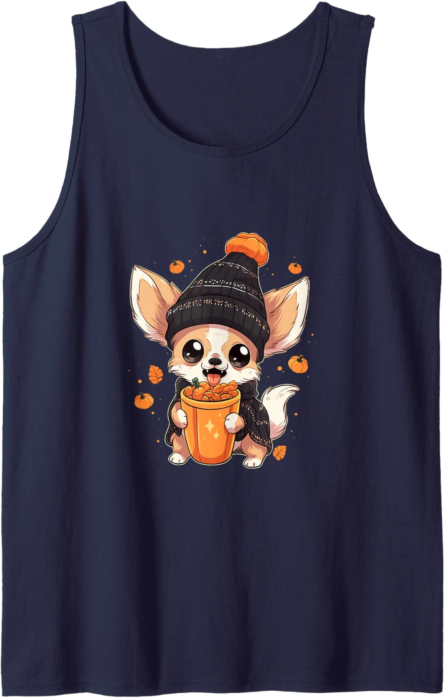 Chihuahua Pumpkin Spice Latte Autumn Thanksgiving Halloween Sleeveless Tank Top - Navy Blue