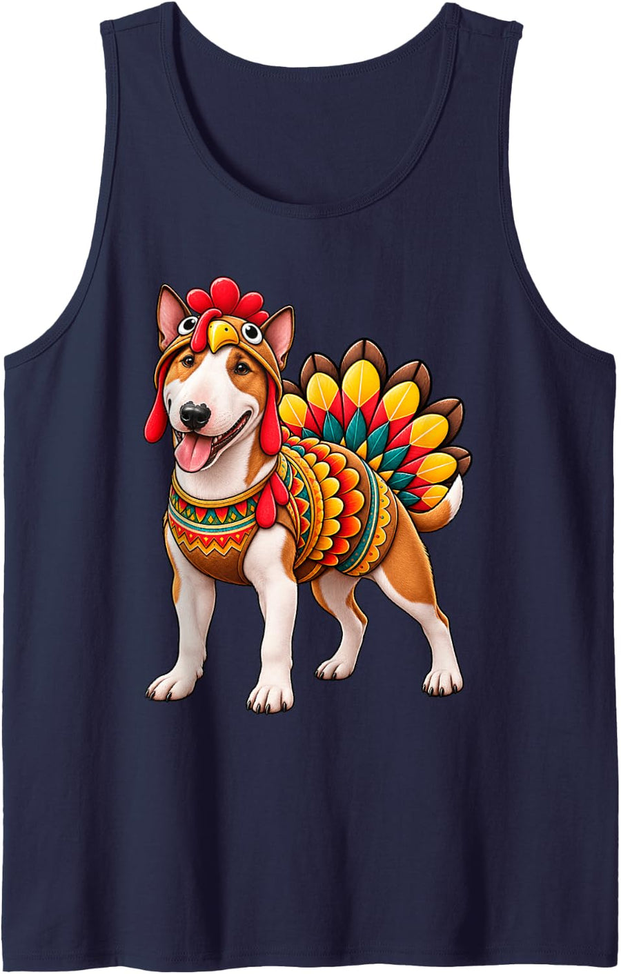 Funny Bull Terrier Turkey Costume Thanksgiving Dog Lover Sleeveless Tank Top - Navy Blue