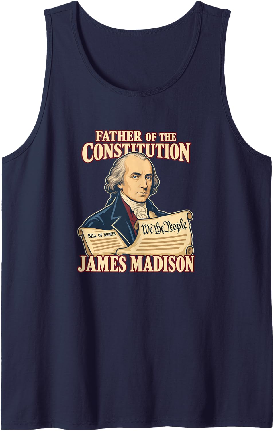 James Madison Father of the Constitution Portrait Sleeveless Tank Top - Navy Blue
