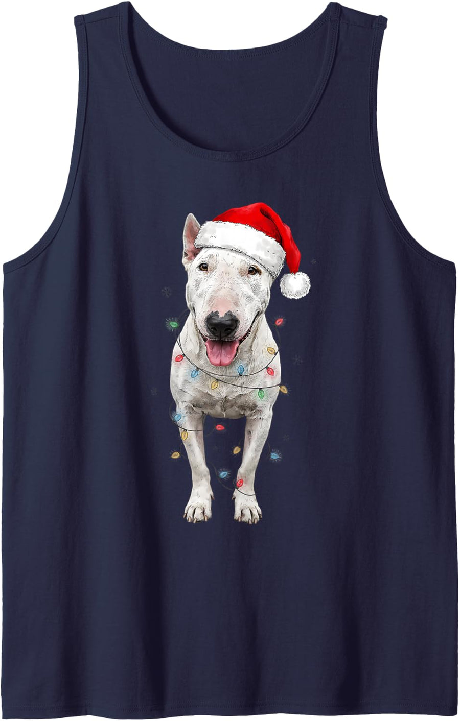 Cute Bull Terrier Santa Hat Dog Mom Dad Christmas Men Women Sleeveless Tank Top - Navy Blue