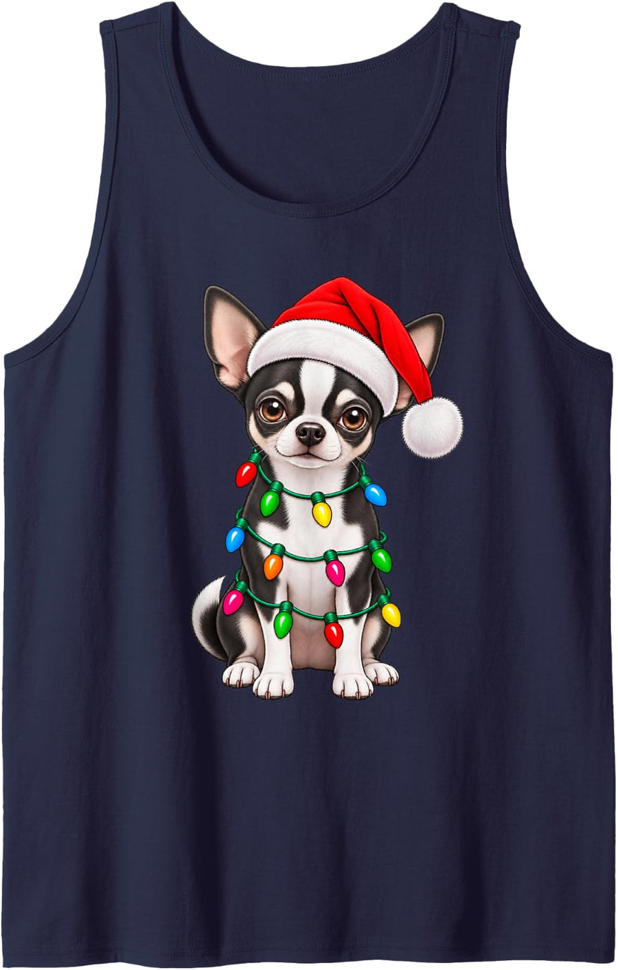 Cute Chihuahua Dog Santa Christmas Lights Dog Lover Xmas Sleeveless Tank Top - Navy Blue