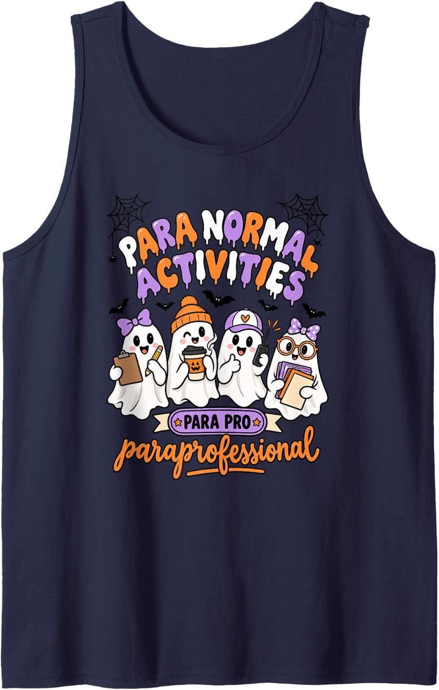 para Normal Activities Paraprofessional Halloween Ghosts Sleeveless Tank Top - Navy Blue