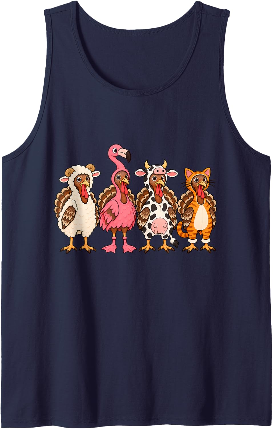 Turkeys Disguise Funny Thanksgiving Flamingo Sheep Cow Cat Sleeveless Tank Top - Navy Blue