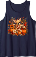 Cute Chihuahua Fall Leaves Autumn Dog Lover Thanksgiving Sleeveless Tank Top - Navy Blue