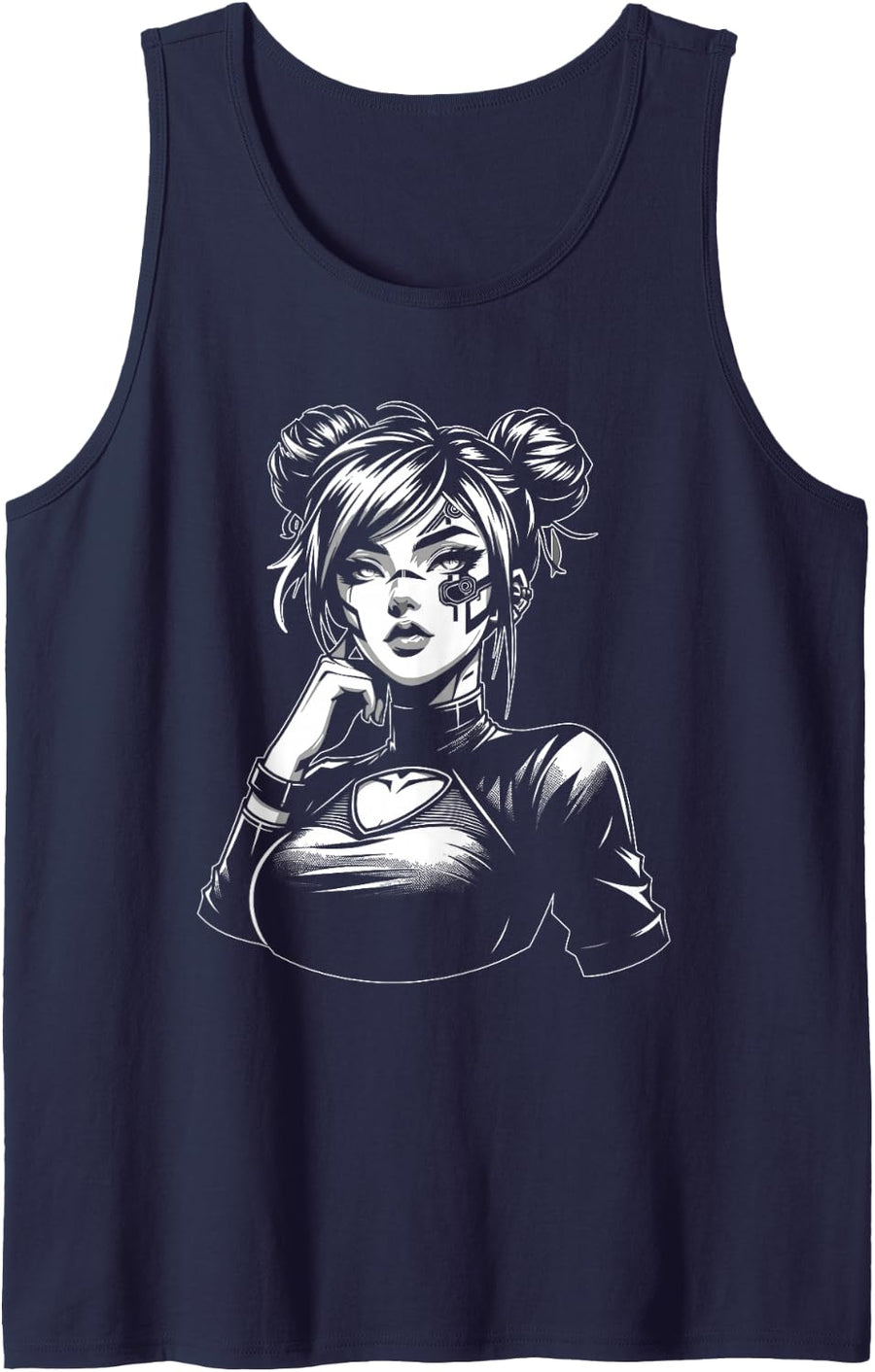 Goth Horror Anime Girl Waifu Japanese Aesthetic Anime Lover Sleeveless Tank Top - Navy Blue