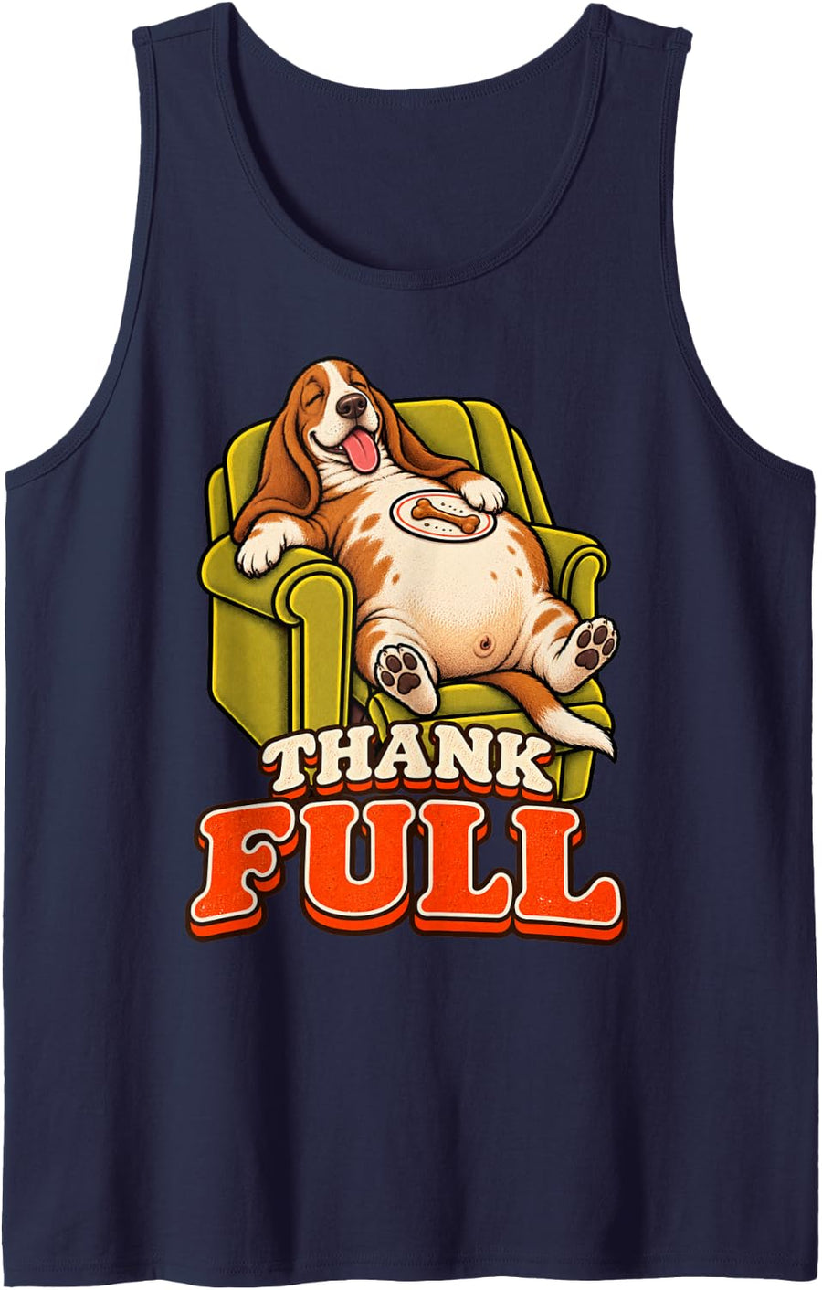 Basset Hound Funny Turkey Day Retro Vintage Overeat Sleep Sleeveless Tank Top - Navy Blue