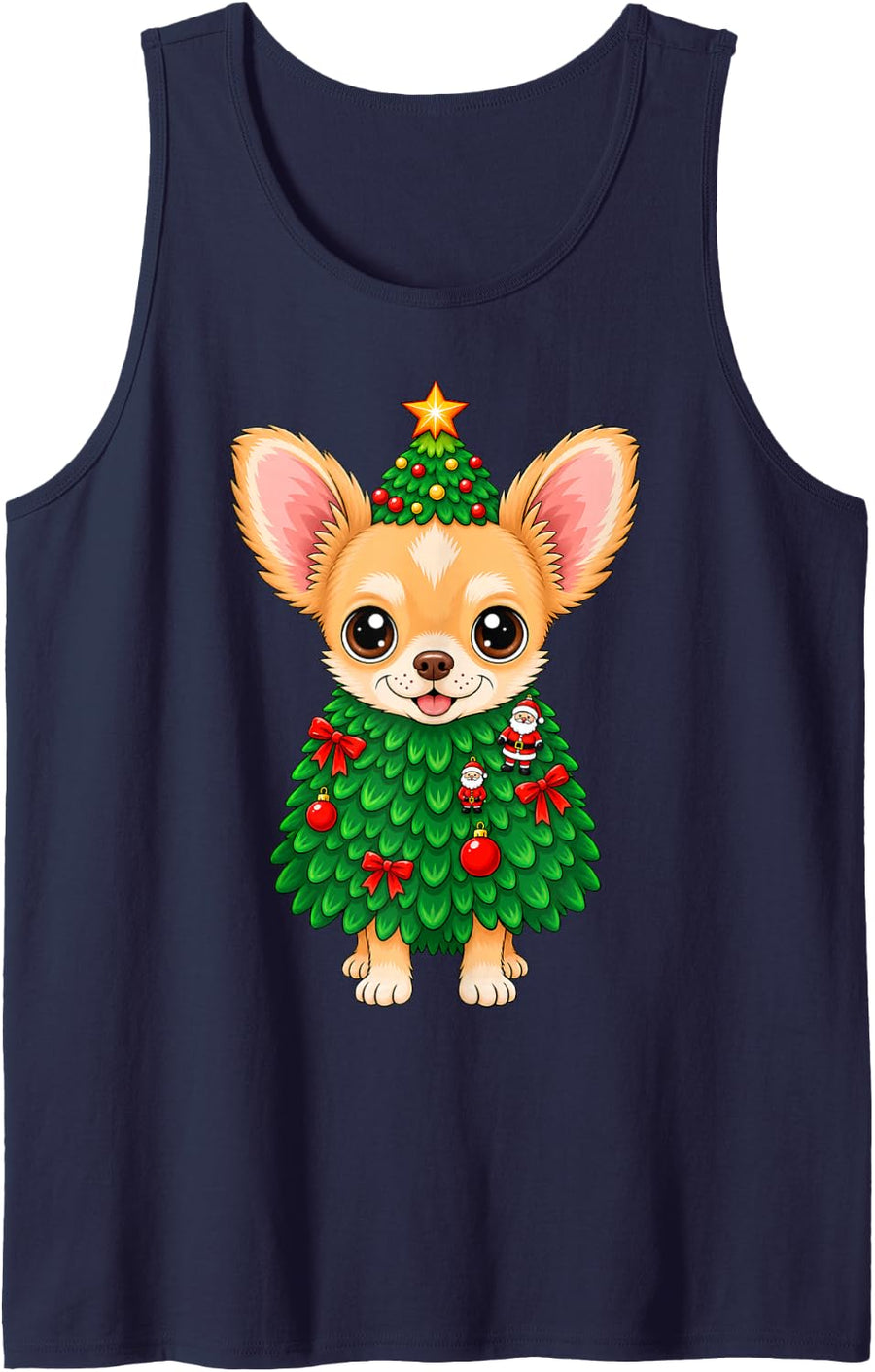 Cute Christmas Chihuahua Dog with Tree Costume Sleeveless Tank Top - Navy Blue