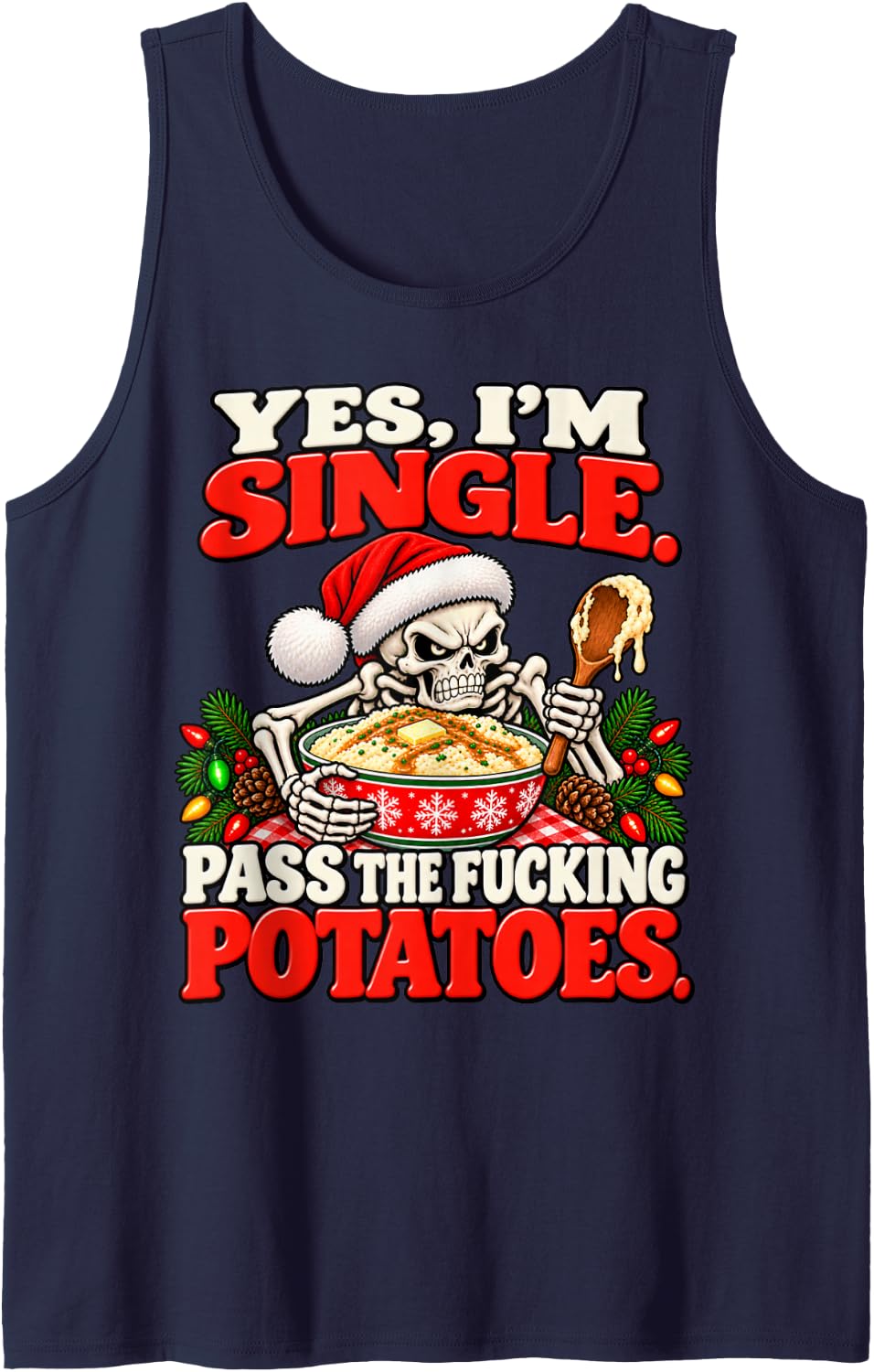 Funny Single Christmas Thanksgiving Skeleton Dark Humor Sleeveless Tank Top - Navy Blue