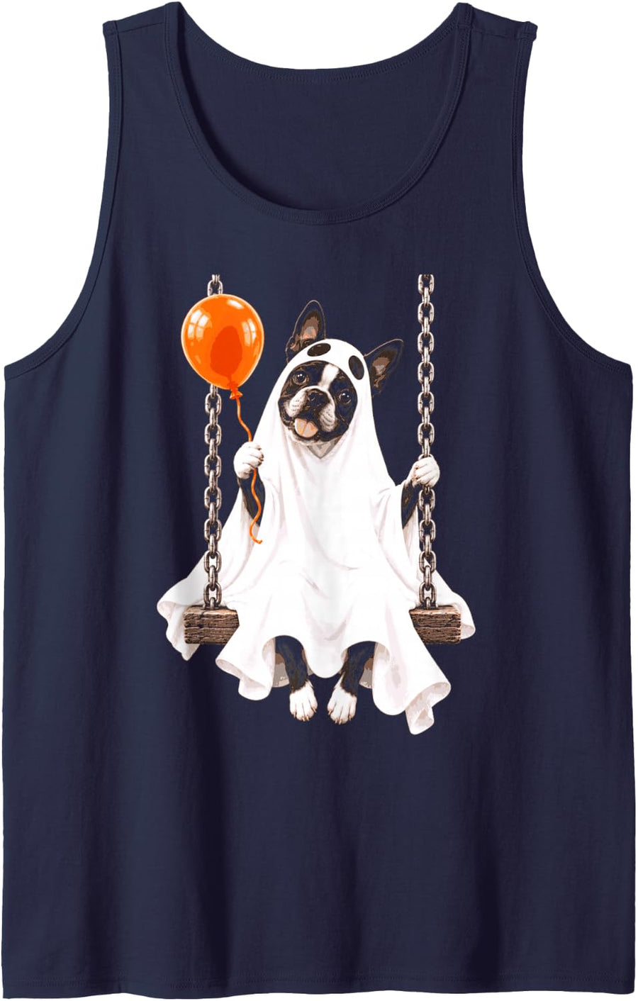 Halloween Boston Terrier Ghost Costume Swing Balloon Sleeveless Tank Top - Navy Blue