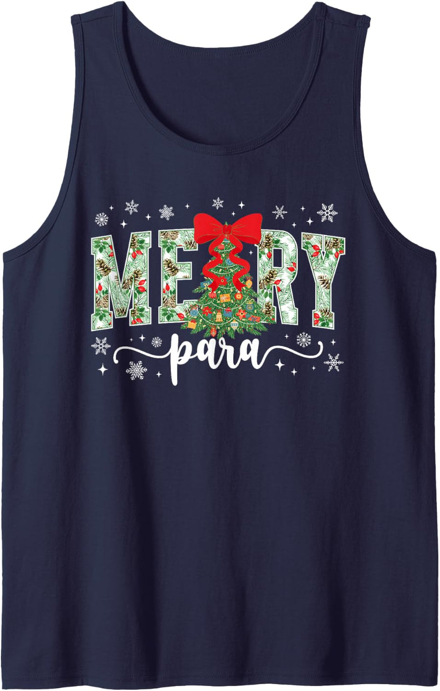 Merry para Christmas Paraprofessional Xmas Party Parapro Bow Sleeveless Tank Top - Navy Blue