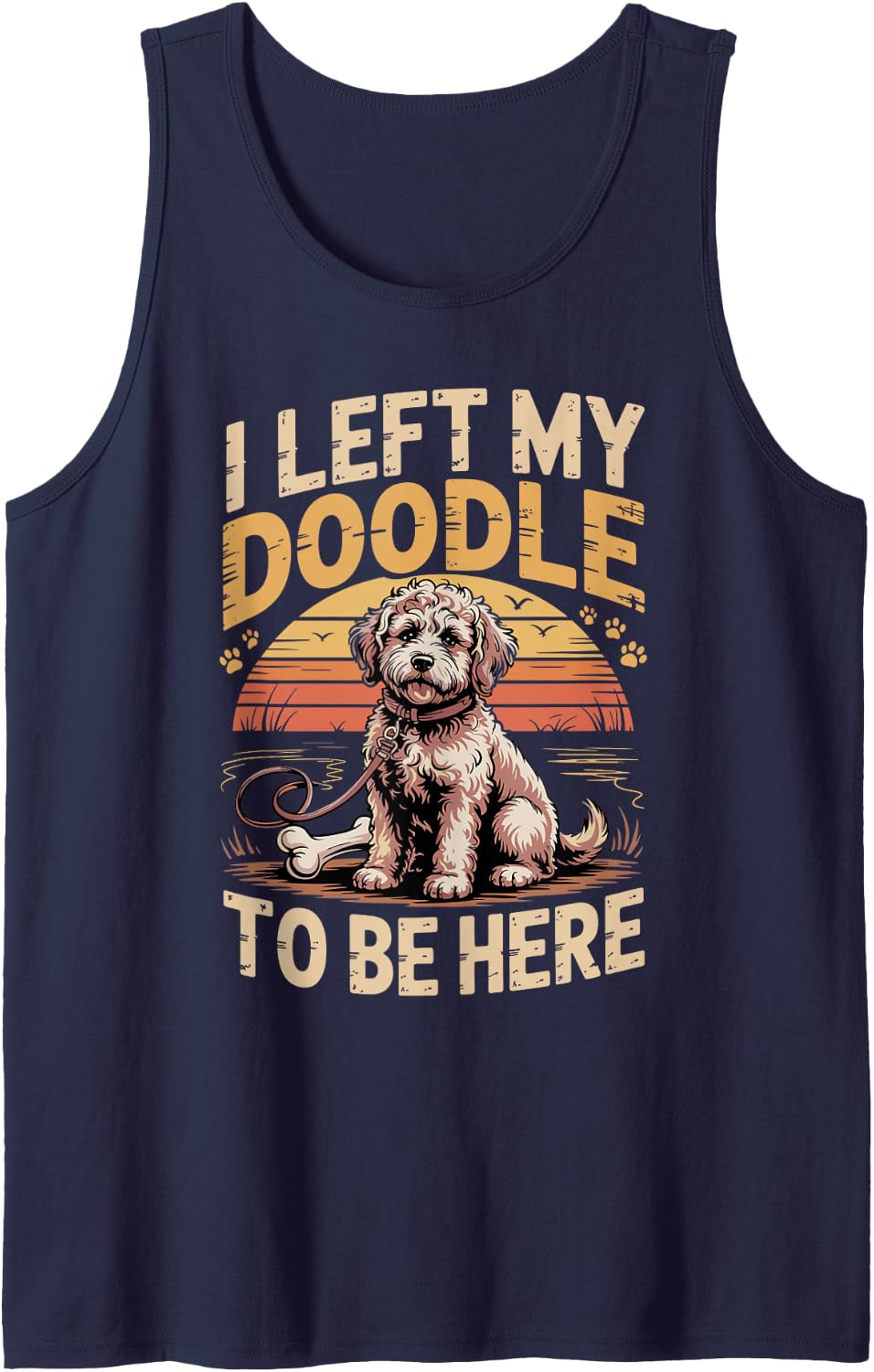 I Left My Doodle to Be Here Labradoodle Sleeveless Tank Top - Navy Blue