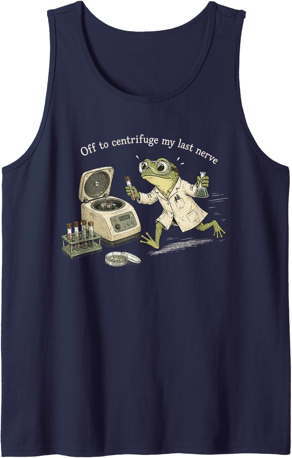 Science Lover Lab Tech Frog Off to Centrifuge My Last Nerve Tank Top - Navy Blue