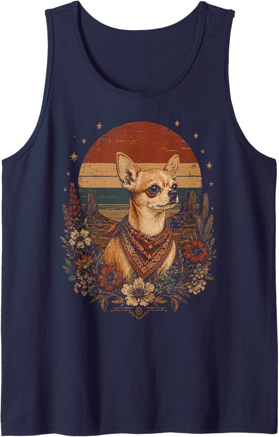 Chihuahua Dog Western Cowboy Funny Chihuahua Sleeveless Tank Top - Navy Blue