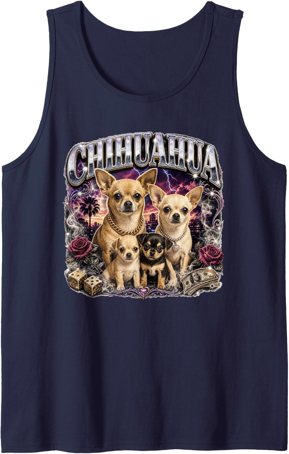 Cute Funny Chihuahua Dog Family Streetwear Sleeveless Tank Top - Navy Blue