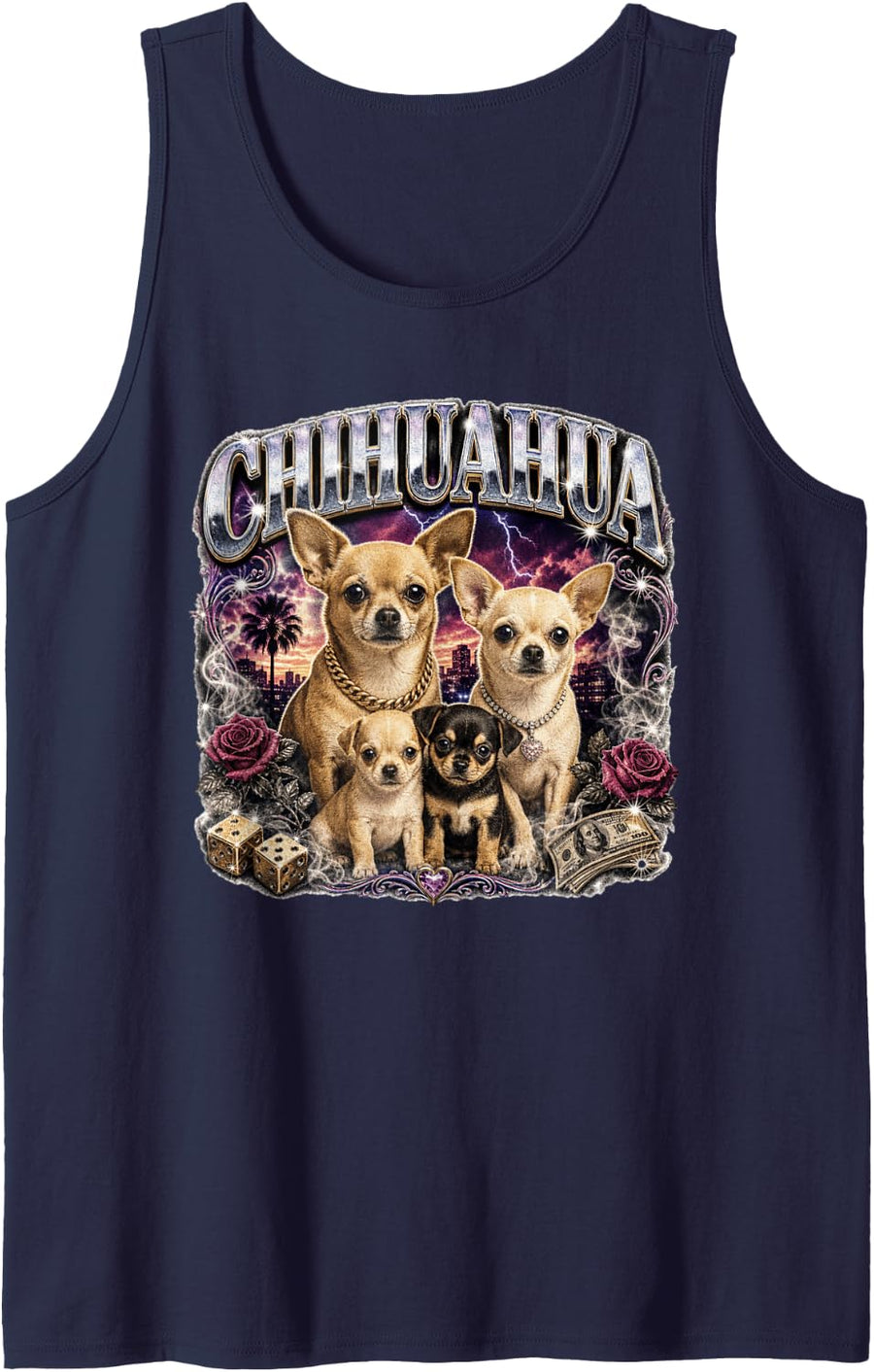 Cute Funny Chihuahua Dog Family Streetwear Sleeveless Tank Top - Navy Blue