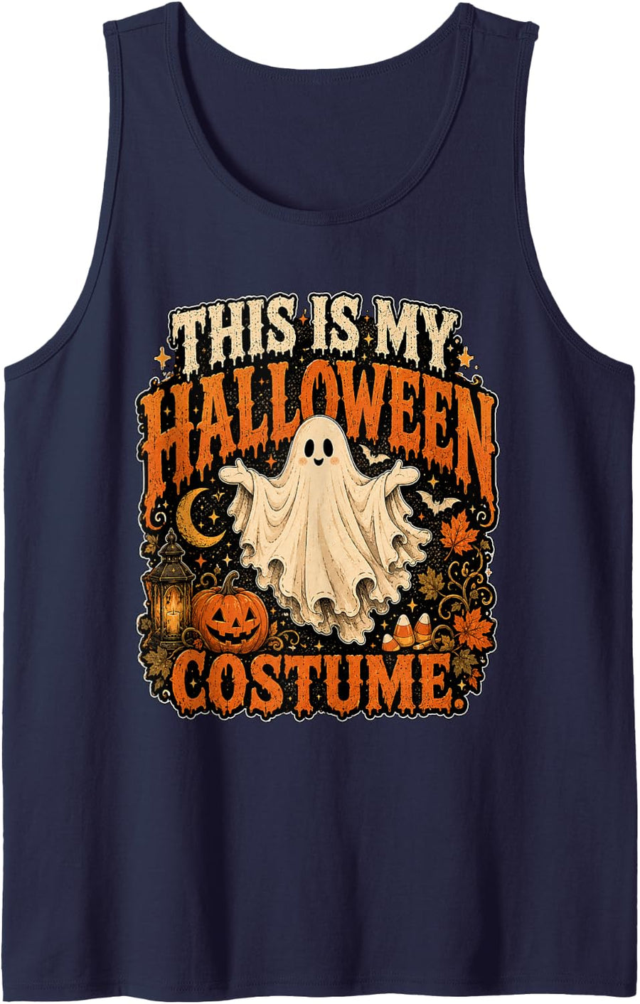 Gifts Funny Spooky Season Ghost This is My Halloween Costume Tank Top - Navy Blue