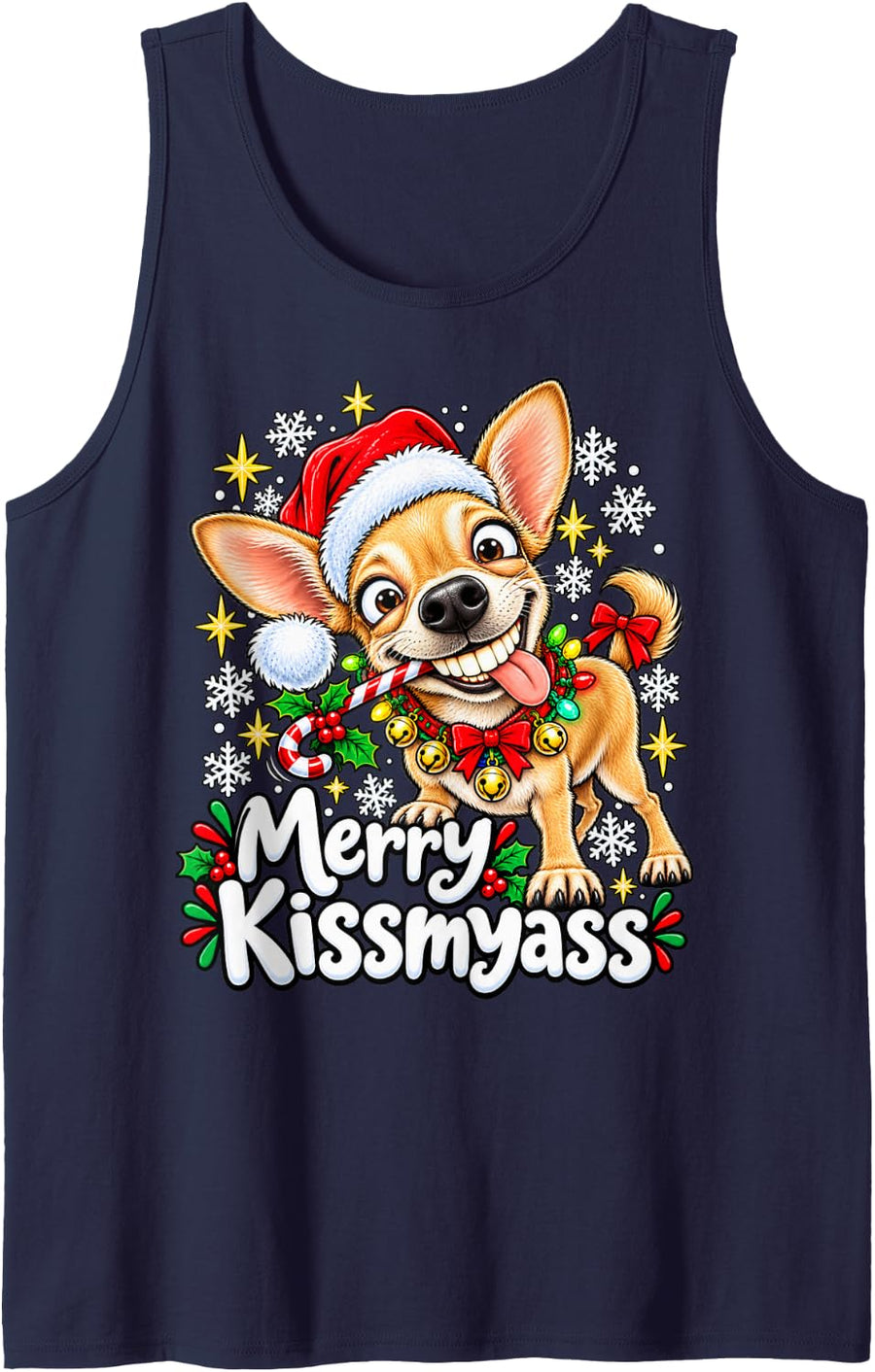 Funny Christmas Chihuahua Sarcastic Holiday Animal Humor Sleeveless Tank Top - Navy Blue