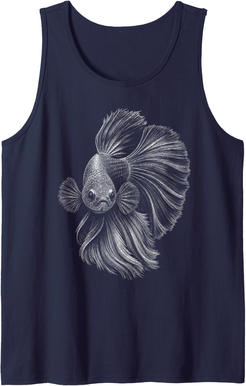 Betta Fish Line Art Illustration Tank Top - Navy Blue