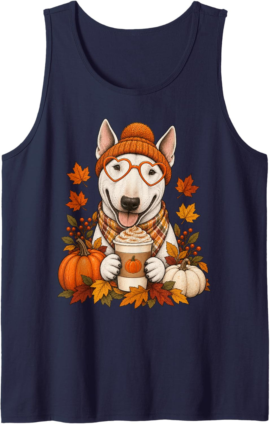 Bull Terrier Fall Autumn Season Pumpkin Spice Dog Sleeveless Tank Top - Navy Blue