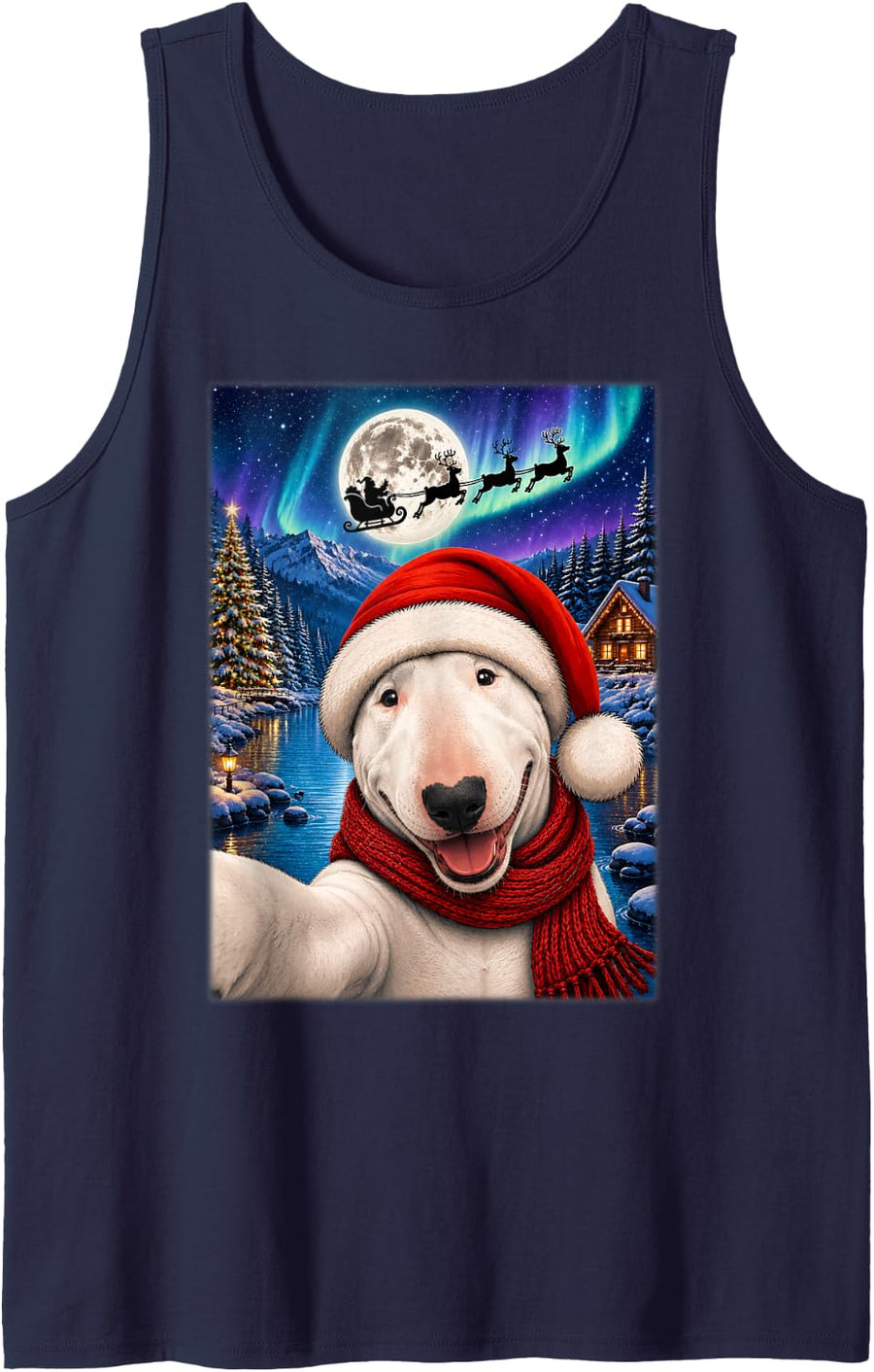 Bull Terrier Dog Christmas Moon Night Santa Sleigh Xmas Tank Top - Navy Blue