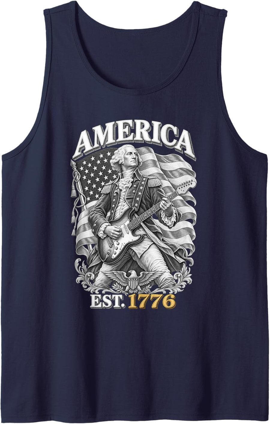 George Washington Playing Guitar Funny 4th of July President Tank Top - Navy Blue