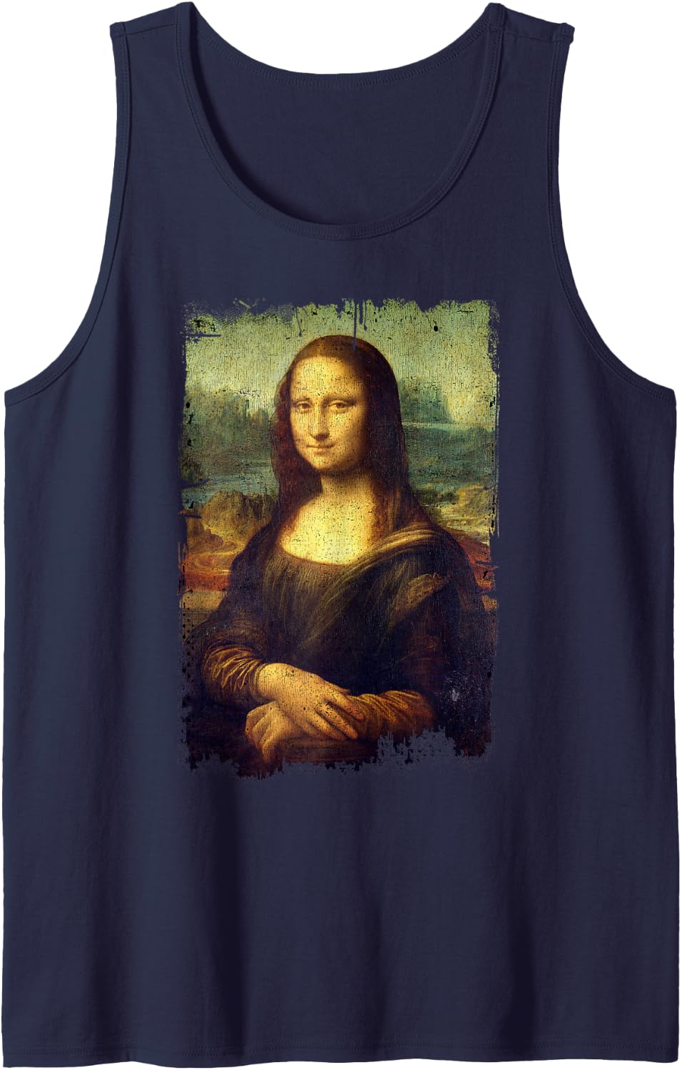 Mona Lisa by Leonardo da Vinci Famous Painting Tank Top - Navy Blue