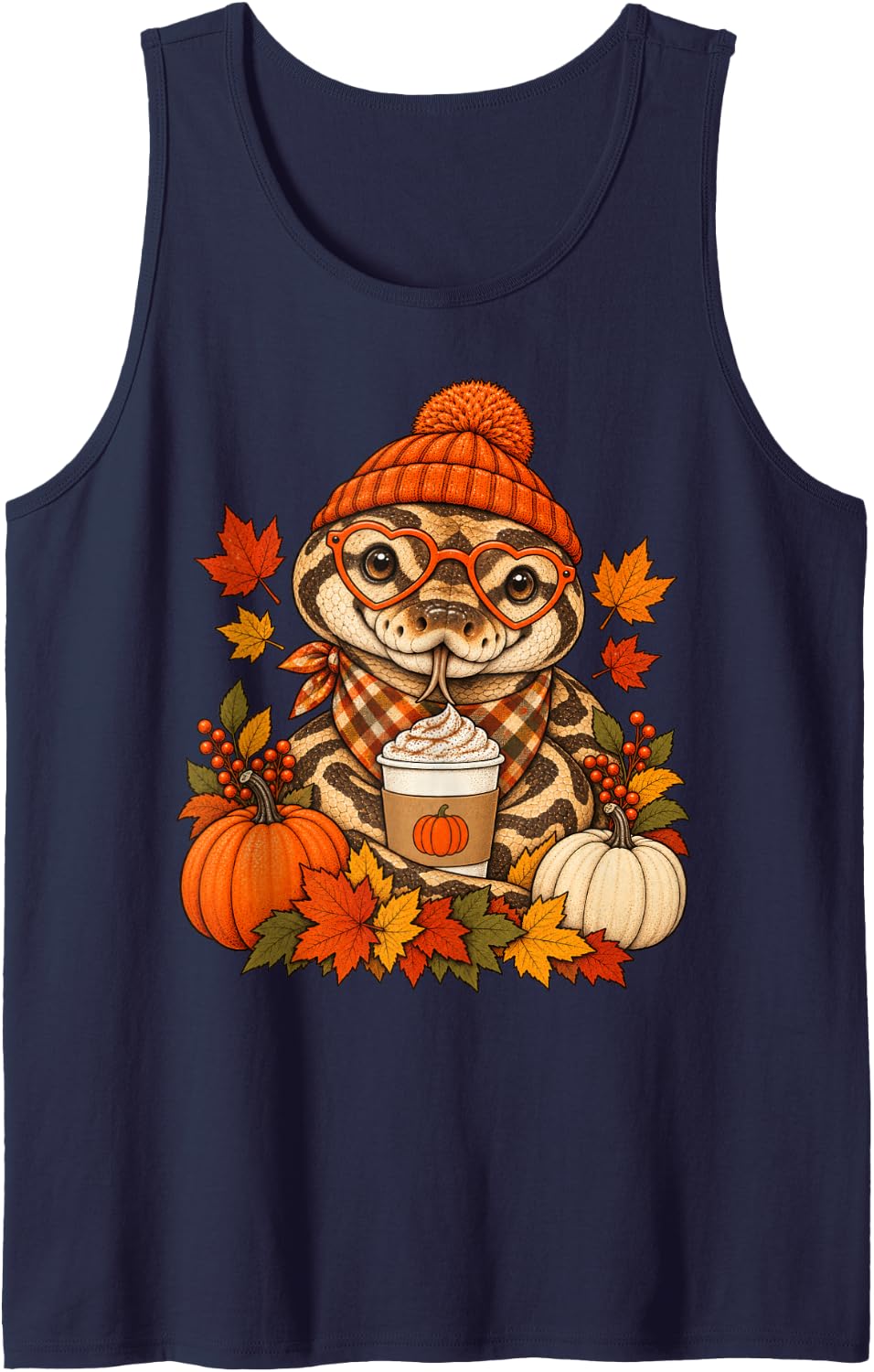 Ball Python Snake Fall Autumn Season Pumpkin Spice Sleeveless Tank Top - Navy Blue