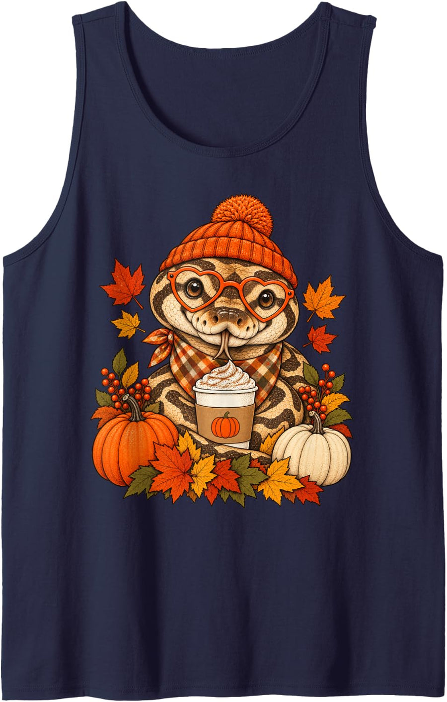Ball Python Snake Fall Autumn Season Pumpkin Spice Sleeveless Tank Top - Navy Blue