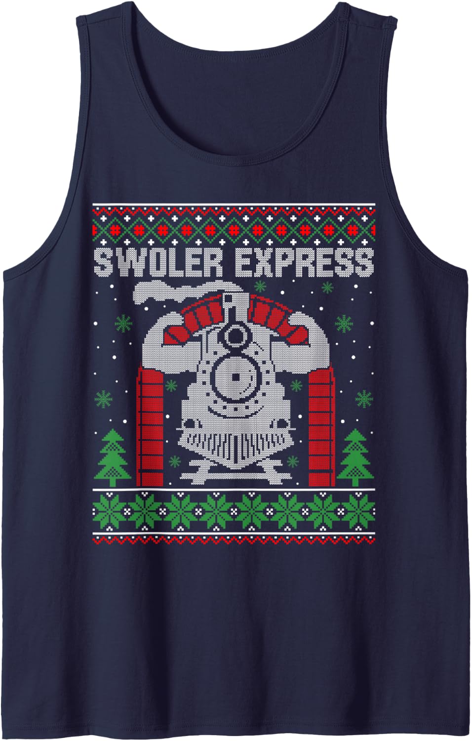 Swoler Train Express Ugly Christmas Sweater Sleeveless Tank Top - Navy Blue